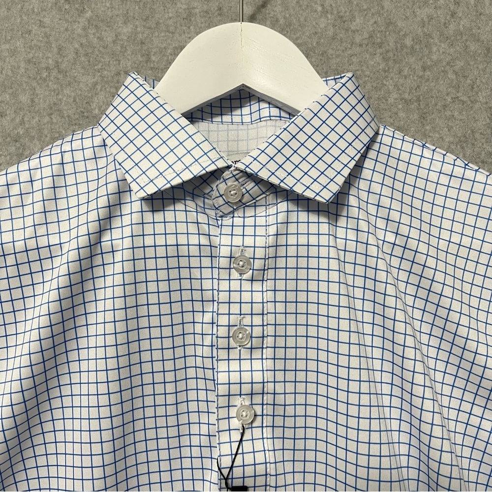 Collars & Co. Dress Collar Polo NWT Size Medium White Blue Check Short Sleeve - Picture 5 of 11
